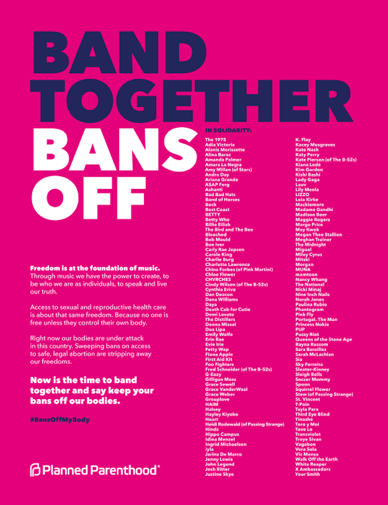bans off my body artist list signed planned parenthood Lizzo, Billie Eilish, Foo Fighters and more sign Planned Parenthood letter protesting abortion bans